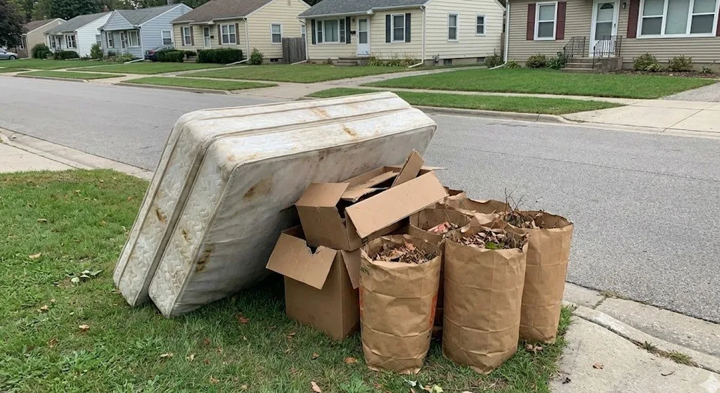 Junk piled at curb for pickup