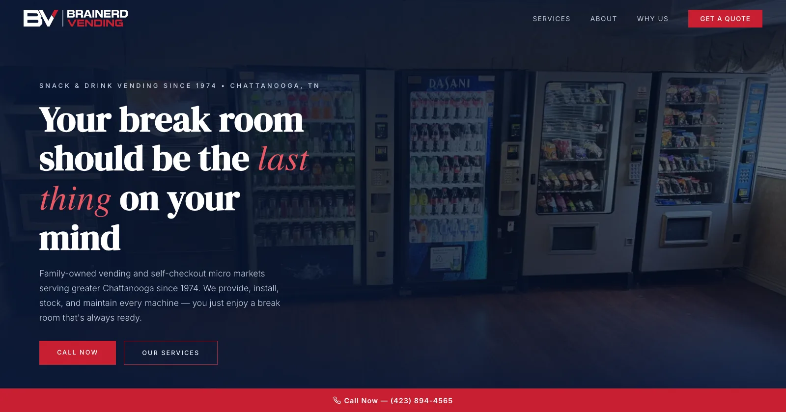 Brainerd Vending website — family-owned vending company in Chattanooga, TN