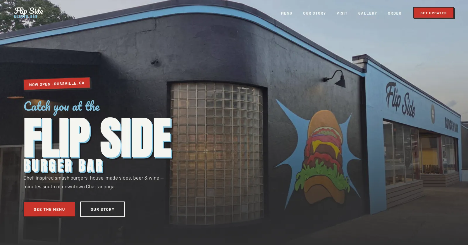 Flip Side Burger Bar website screenshot