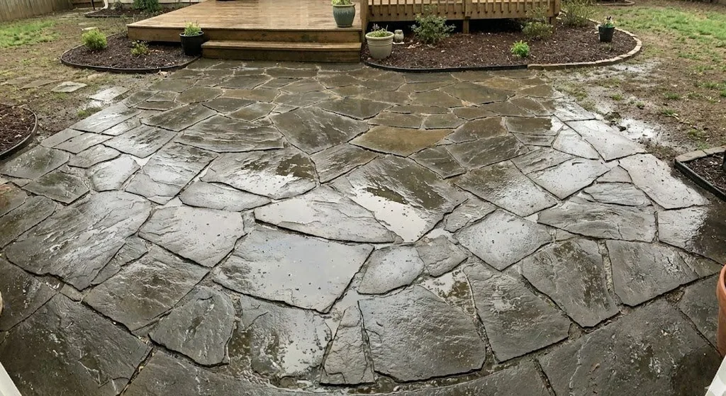 Pressure washed stone patio